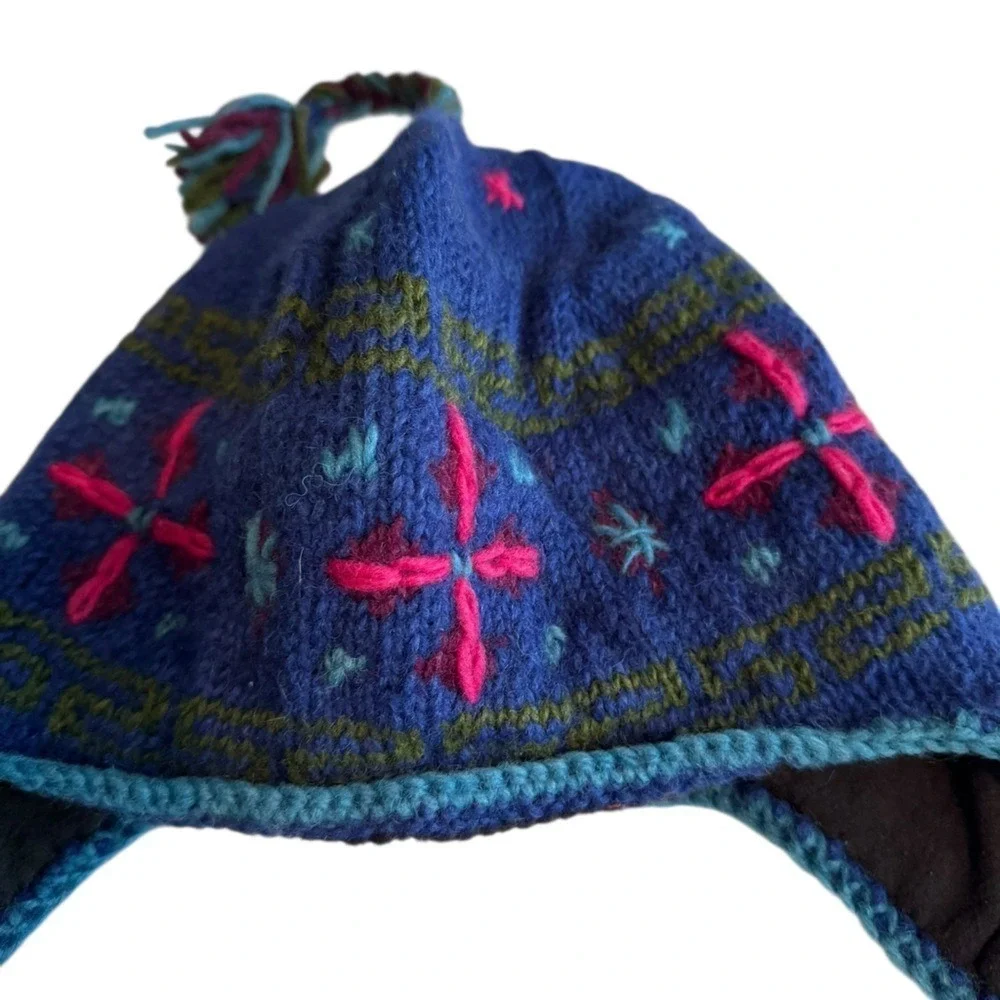 Lost Horizons Wool Earflap Beanie Hats Fair Isle Nordic Winter Handmade Nepal